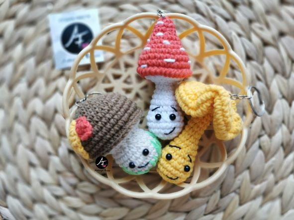 Mushroom keychain (fly agaric, charterelle, boletus) 