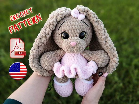 Crochet pattern Bunny in a dress from the series Big eyed animals