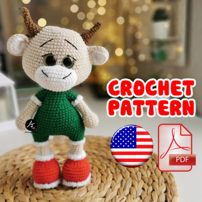 Crochet Pattern christmas Bull Borya
