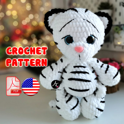 Crochet pattern White Tiger from the series Big eyed animals