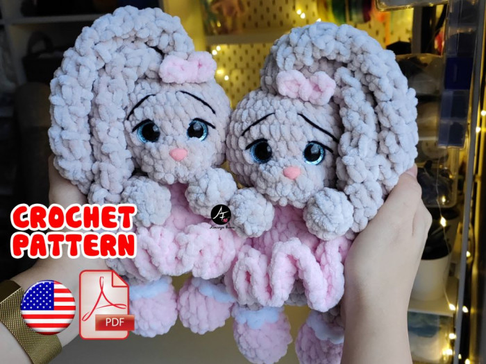 Crochet pattern Bunny in a dress from the series MINI Big eyed animals