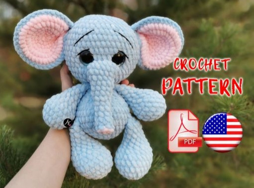 Crochet pattern Elephant from the series Big eyed animals