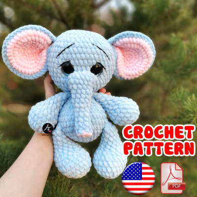 Crochet pattern Elephant from the series Big eyed animals