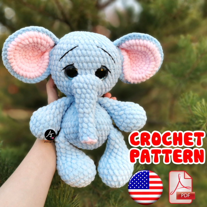 Crochet pattern Elephant from the series Big eyed animals