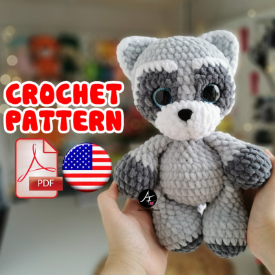 Crochet pattern Raccoon from the series Big eyed animals