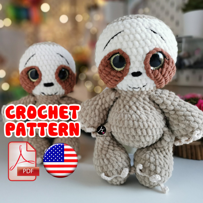 Crochet Pattern Sloth from the series Big eyed animals