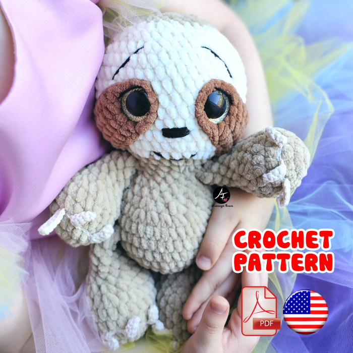 Crochet Pattern Sloth from the series Big eyed animals