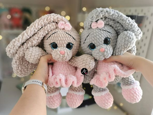 Bunny in a dress from the series Big-eyed animals (crochet toy)