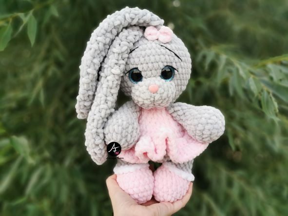 Bunny in a dress from the series Big-eyed animals (crochet toy)