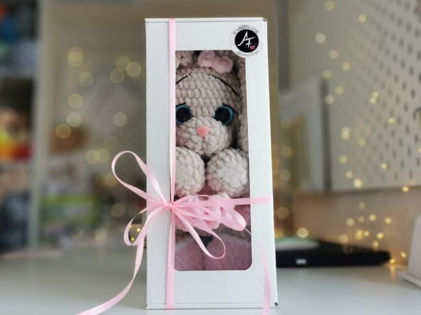 Bunny in a dress from the series Big-eyed animals (crochet toy)